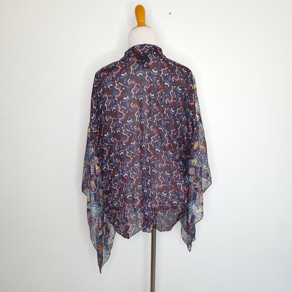 Anna Sui Silk Kimono Open Front Sheer Metallic Gold Purple Women Medium Large - Picture 3 of 13